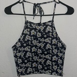 SHEIN Black Floral Halter Crop Top - Size Small | Summer Festival Y2K Style
